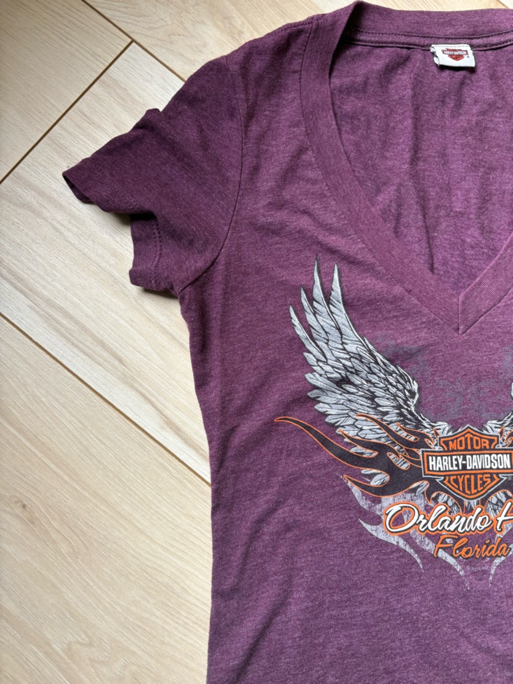 Harley Davidson Orlando Florida Wing Graphic Tee Y2K Biker T Shirt Womens Size S - Picture 3 of 8